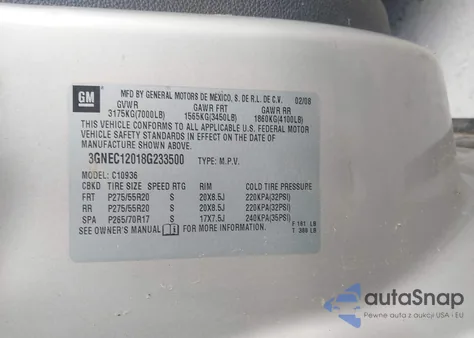 2008 Chevrolet Avalanche 1500 Ltz from USA, damaged, VIN 3GNEC12018G233500